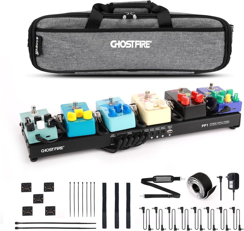 GHOSTFIRE Ghost Fire Small Guitar Pedal Board with Built-in Isolated Power Supply 19.3''x5.1'' Portable Aluminum Alloy Effect Pedalboard with Carry Bag,PP series (PP1) - Image 1